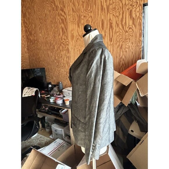 Chico's LINEN Blend Jacket Blazer Gray Long Sleeve Shell Buttons Sz 2 (L) - Picture 5 of 9